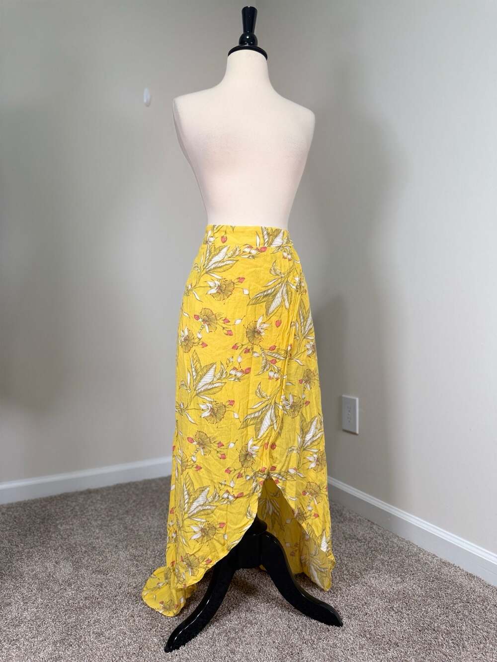 Express Yellow Floral Wrap Maxi Skirt High Low Boho Beach Vacation Size M